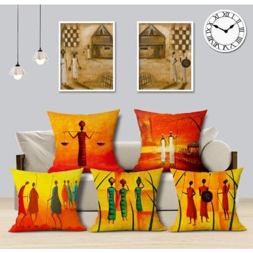 African Women Cushion Cover African Humanistic Life Oil Painting Art Decorative Pillows Home Decoration Sofa Linen Pillow Cover