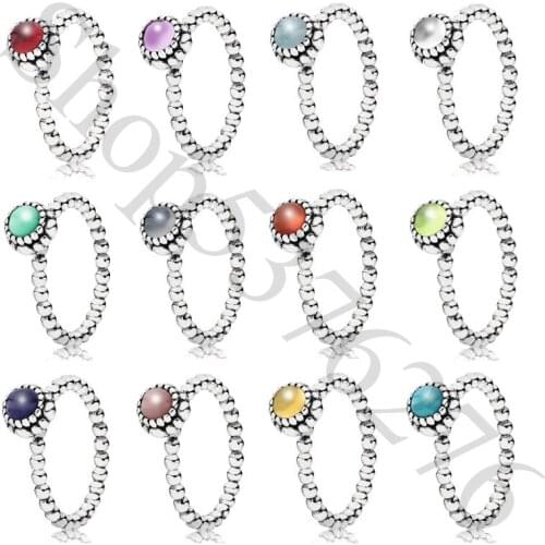 Authentic 925 Sterling Silver Twelve Months Birthday Blooms Stone Fashion Ring For Pandora Women Bead Charm Gift DIY Jewelry