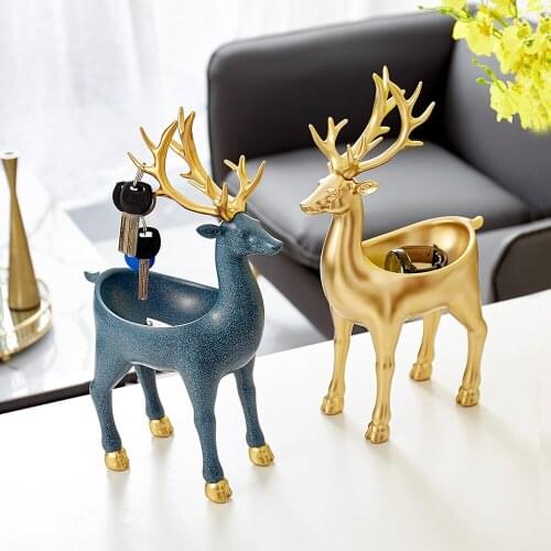 Home Decor Living Room Decoration Elk Sculpture Nordic Decoration Home Deer Statues Key Storage Animal Resin Statue Home Decore