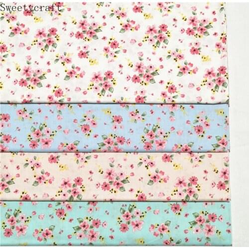 White Blue Pink Flower Printed Twill 100% Cotton Fabric,Patchwork Cloth,Sewing Quilting Fat Quarters Material For Baby&Child