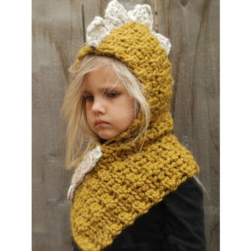 New fashion cartoon dinosaur childrens coarse wool hat autumn winter warm knit casual comfortable baby soft hat gift a scarf