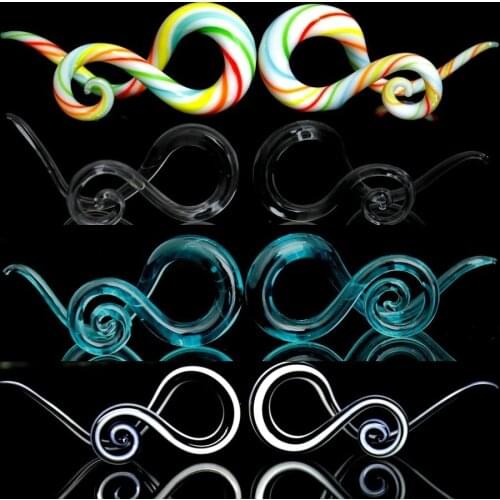 Showlove-1pair Spiral Hand Made Pyrex Glass Ear Tapers Plugs, Right & Left Spiral Glass Stretchers Tunnel Piercing