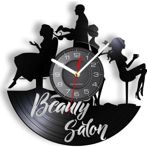 Beauty Salon Silent Wall Clock Esthetician Hairstylist Home Decor Vinyl Record Watch Crafts Clock Wall Watch Hairdresser Gift