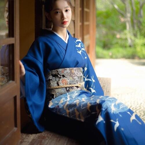 Oriental Elegant Yukata Japan Traditional Kimono Dress Woman New Year Festival Kimono Obi Vintage Halloween Cosplay Costumes