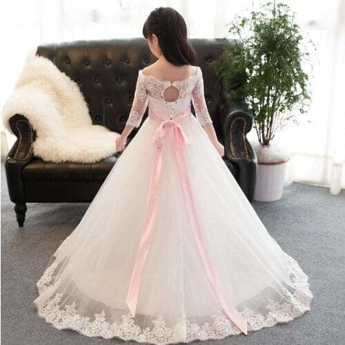 2017 White Lace Ball Gown Flower Girl Dresses With Lace Edge Christmas Evening First communion Dresses Custom Make