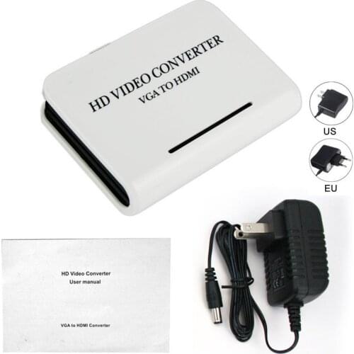 VGA To HDMI Output 1080P VGA2HDMI HD TV AV HDTV PC 3.5mm Audio Video Cable Converter Adapter Switch Box with AC Power for PC PS3