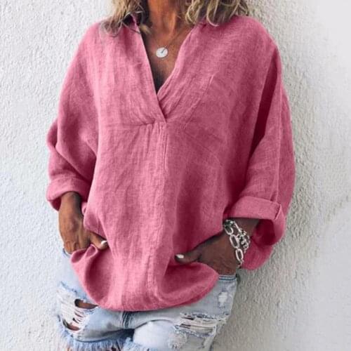 Women Shirts Casual V Neck Pullover Simply Candy Color Blouse Office Lady Long Sleeve Loose Blouses Vintage Oversized Tops