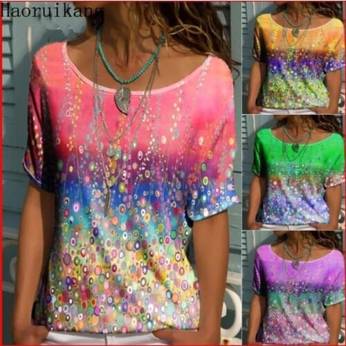 Summer O Neck Geometric Print Short Sleeved T Shirt Tops Womens Loose Tops Fashion Plus Size Clothing