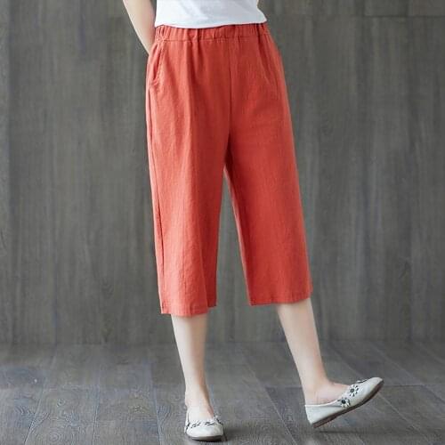 2020 Spring Women Harem Pants Causal Trousers Summer Women Elastic Loose Wide Leg Straight Solid Color Capri Pants Trousers
