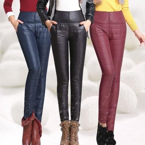 Winter Double-sided Down Cotton Trousers Thick Women Wear High Waist Pencil Pants Windproof Warm Pants Plus Size Winter Outwear