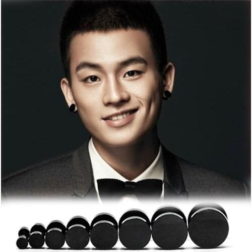 1piece New Black Gothic Barbell Earring Fashion Stainless Steel Round Plain Men Stud Earring Jewelry 8 Styles Drop Shipping