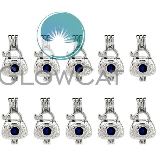 10X K778 Grace Bowknot Handbag Locket Pendant Essential Oil Diffuser Beads Pearl Cage Jewelry Making