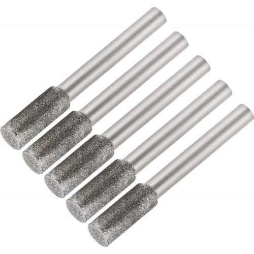 5PCS Diamond Coated Cylindrical Burr 4mm Chainsaw Sharpener Stone File Chain Saw Sharpening Carving Grinding Tools