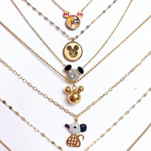 Disney cartoon doll accessories Mickey head mouse titanium steel K gold non-fading girls necklace clavicle chain