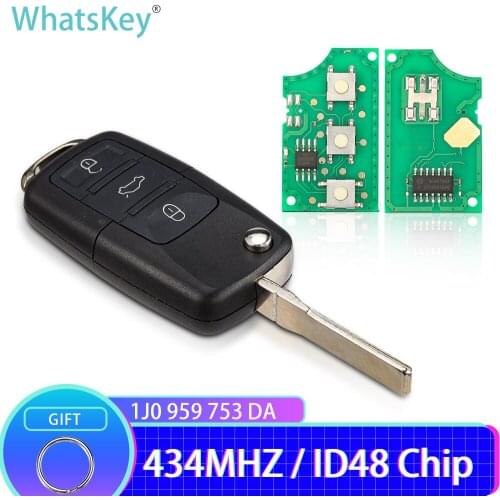 WhatsKey Remote Car Key 434Mhz ID48 Chip For Volkswagen VW Beetle Bora Passat B5 Golf Seat Skoda 1J0959753DA HLO 1J0 959 753 DA