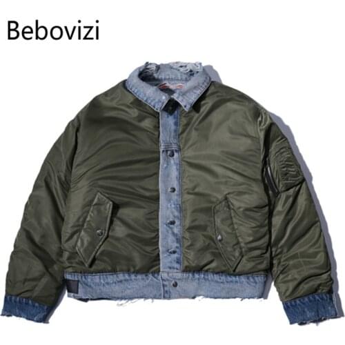 Bebovizi 2021 Hiphop Brand High Street Jacket Autumn New Mens Water Cut Pocket Double-sided Wear Mens Denim Jacket