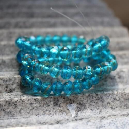 20Pcs 8mm*6mm Lampwork Glass beads With Stripes Rondelles Faceted& cutted Loose beads for jewelry making Ocean blue color