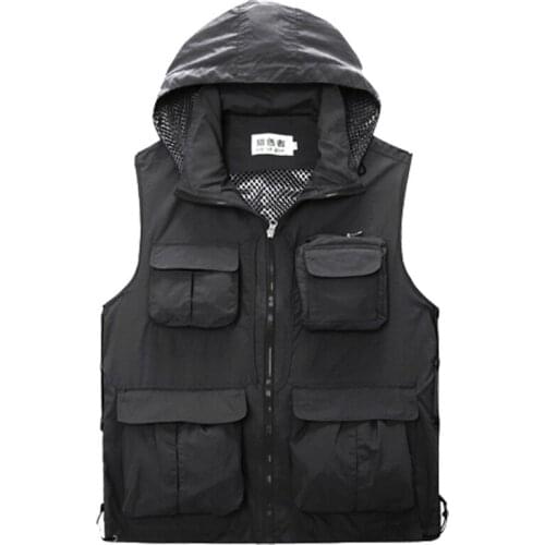Quick Dry Multi-pocket Photography Fishing Vest Men Advertising Tourism Hunting Breathable Cap detachable Hiking Camping Vest