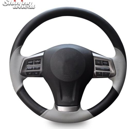 BANNIS Black Gray Leather Car Steering Wheel Cover for Subaru Forester 2013-2015 Legacy 2013-2014 Outback 2013-2014 XV
