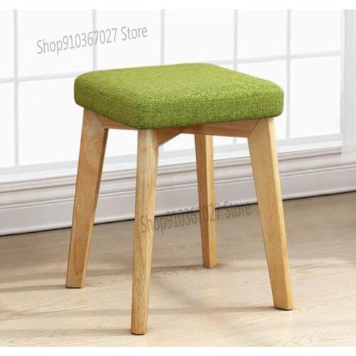 Household Bench Modern Dressing Stool Fashion Creative Solid Wood Square Stool Dining Stool Fabric Adult Small Chair