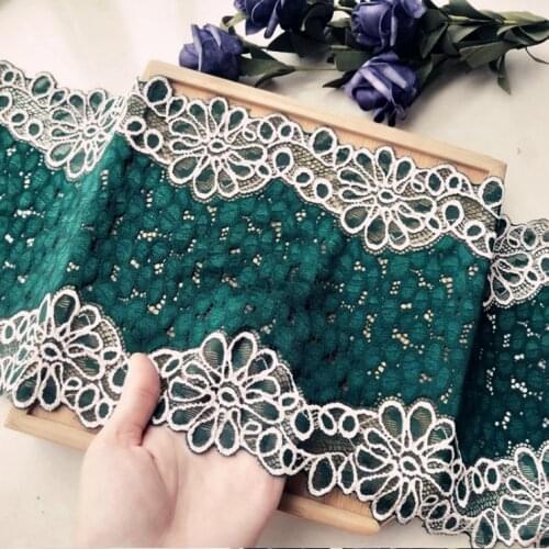 3 Meters High Quality Green&White Super Wide 20cm Elastic Lace Trim Handmade DIY Decorative Chantilly Elasticity Lace Fabric