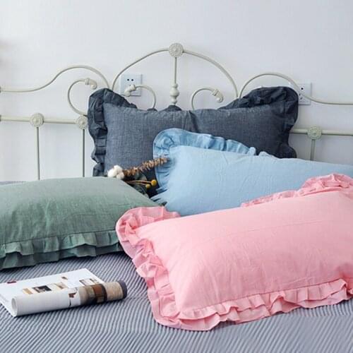 1 Pair 48*74cm European Style Cotton Wrinkle Elegant Pillow Cases Ruffle Design Pillow Cover Ruffle Princess Pillowcase