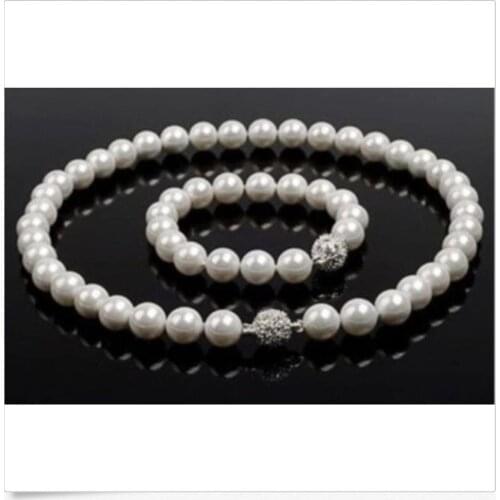 ELEGANT 10-11MM SOUTH SEA WHITE PEARL NECLACE 18" &BRACELET 7.5-8"