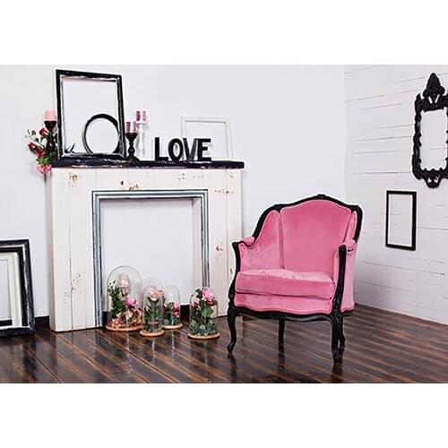 Pink Flowers Living Room Sofa Photography Backdrop Custom Backgrounds for Lovers Valentines Day Wedding Photophone Photo Studio