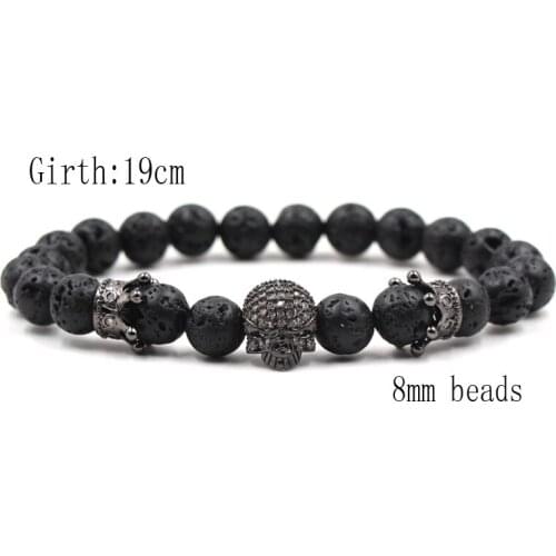 Hot Selling Style Bracelet Micro Inset Zircon Skull Women Men Glitter Jewelry Black Lava Fashion Beads Bracelet & Bangles Gift