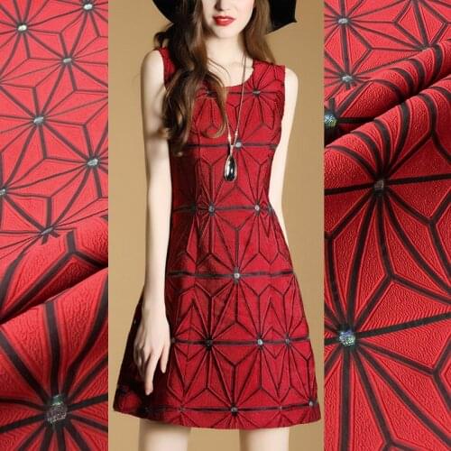 HLQON High quality geometric printed embroidery yarn dyed jacquard brocade fabric used for tissue women dress clothing patchwork
