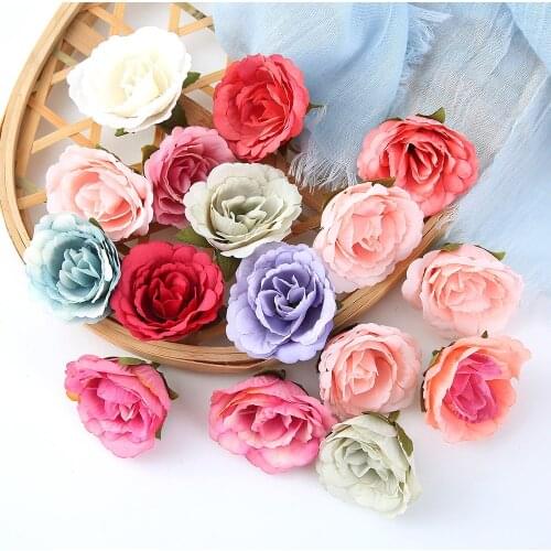 10pcs/lot artificial flower 4cm silk rose head For wedding party home decoration DIY flower wall scrapbook craft fake flo