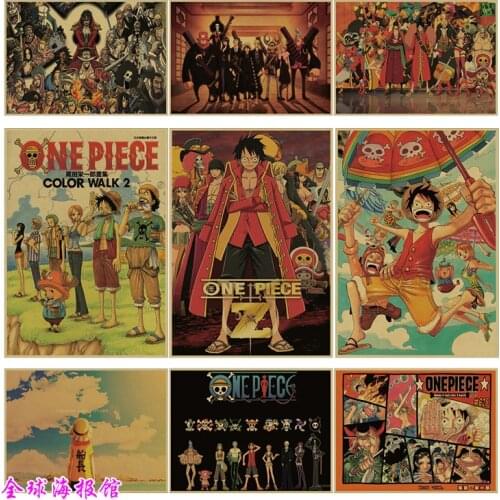 ONE PIECE classic Japanese Cartoon Comic kraft paper bar poster Retro Poster decorative painting