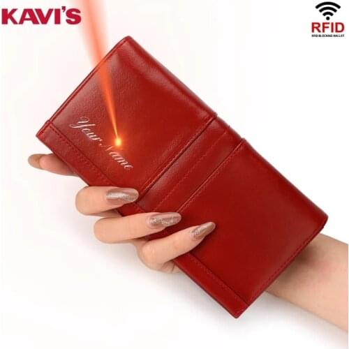 Name Engraving Leather Women Clutch Wallet Red Female Coin Purse Portomonee Clamp For Phone Bag Card Holder Handy Passport Walet