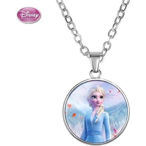 Disney Frozen 2 Childrens Cartoon Princess Aisha Anna Time Gem Pendant Girl Necklace Jewelry Make Up Toys For Kids Girls Gifts