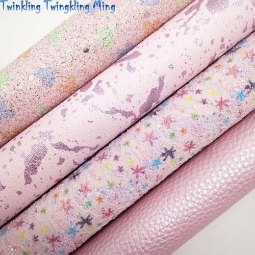 Pink Chunky Glitter leather, Pearlized Litchi Faux Leather Sheets For Bow A4 21x29CM Twinkling Ming KM236