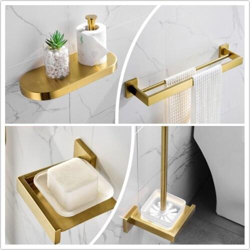 Brushed Gold Bathroom Set Accessories Towel Rack Stainless Steel Towel Ring Bathroom Accessory Sets with Soap Dish Wall Mounted