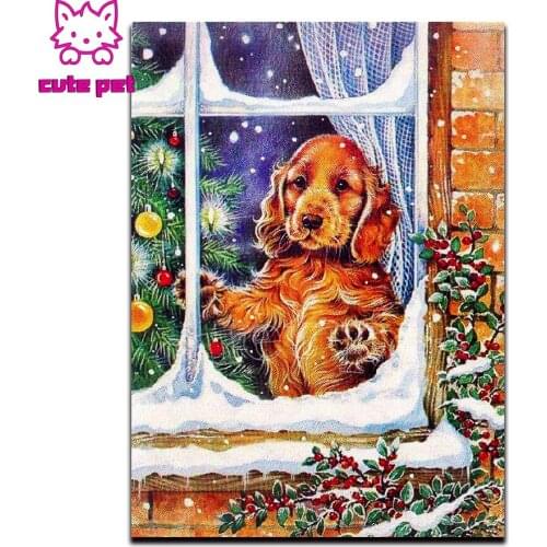 Full square round drill Christmas Eve Golden Retriever diamond painting set 5d diy mosaic Cross Stitch decoration Christmas gift