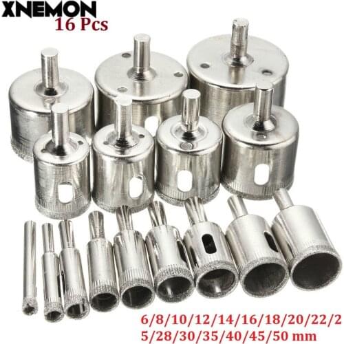 15pcs Diamond Coated Drill Bit Set Tile Marble Glass Ceramic Hole Saw Drilling Bits For Power Tools 6mm-50mm