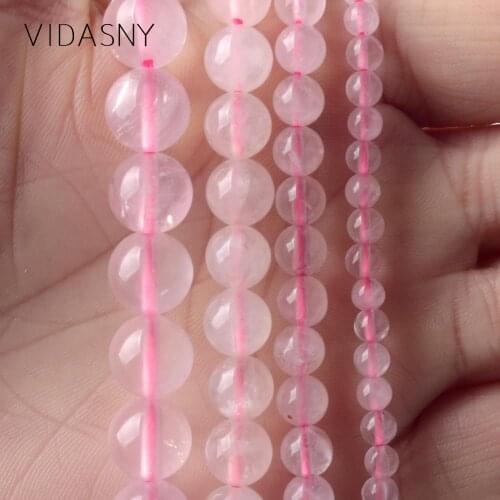 Natural Round Beads 4mm-12mm Rose Pink Crystal Quartz Stone Beads For Jewelry Making Diy Handmade Bracelet 15"