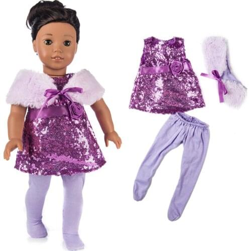 Doll clothes fits for 18" Girls Doll Winter Dress for Bebe doll Christmas Sequin Dress for doll accessories kids gifts