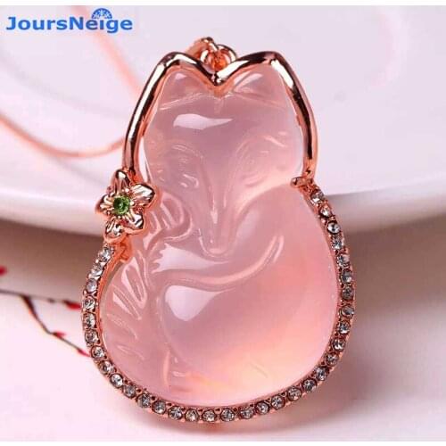 Wholesale Pink Natural Crystal Pendant Fox Pendant Necklace Lucky for Women Girl Gift Help Marriage Crystal Jewelry