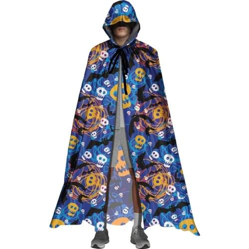 Adult Hooded Cloak Blue Gothic Skull Spider Brand Design Halloween Christmas Cloak Witch Robe Dresses Gifts for Men and Womens