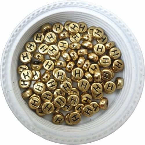 Newest 3600PCS/Lot 4*7MM Flat Round Coin Shape Single Letter H Printing Acrylic Alphabet Beads for DIY Name Bracelet Making