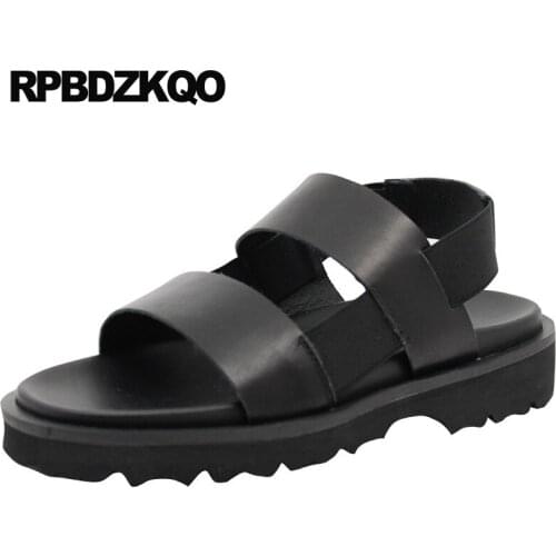 Beach slip on fashion genuine leather flat casual summer outdoor designer shoes men high quality black sandals 2019 open toe