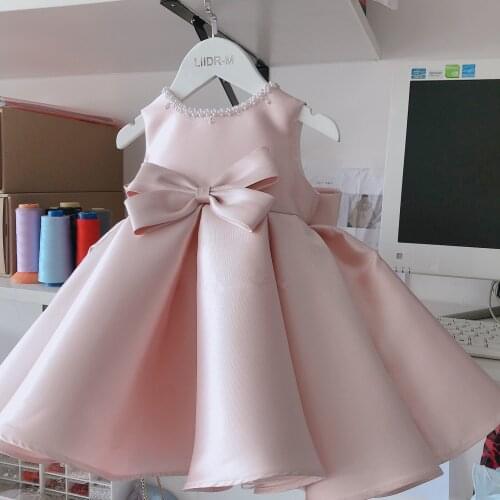 Pink Children Christening Princess Dress Girl Beads Party Dresses for Girls Kids Clothes Girl Dress Child Wedding Evening Frocks
