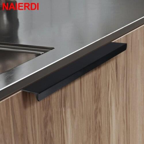 NAIERDI Zinc Alloy Hidden Cabinet Handles Kitchen Cupboard Pulls Silver Drawer Knobs Bedroom Door Furniture Handle Hardware