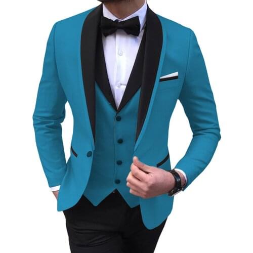 Tuxedos Men Suits Black Shawl Lapel Casual Tuxedos for Wedding Formal Occasion Groomsmen 3 Pcs ( Blazer Vest Pants ) Customize