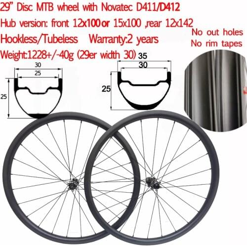 1228g Super Light 29" Width 30mm 35mm Hookless Tubeless Carbon Mtb Wheelset 29 Mountain 6 Bolt Center Lock Bike Disc Wheel 700C