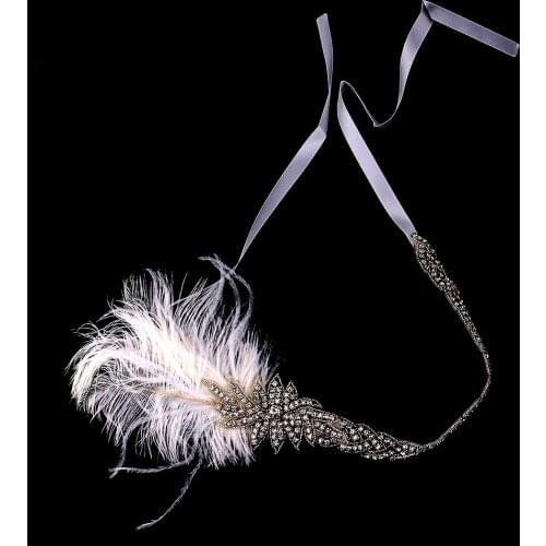 Wedding Bridal Flapper Feather Diamante Rhinestone Headband Headpiece 1920s