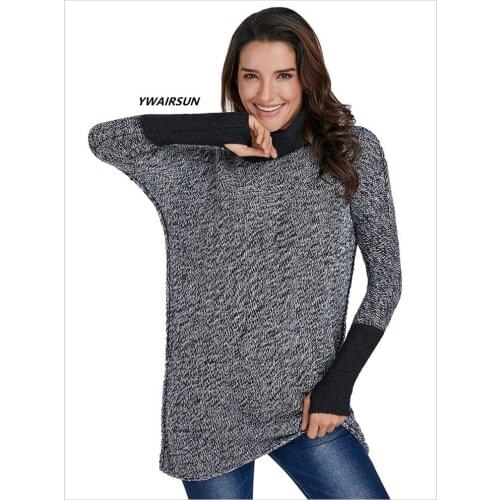 YWAIRSUN Autumn winter brand female mohair sweater loose sweater knit long sleeve high collar khaki hot new fashion splice Solid